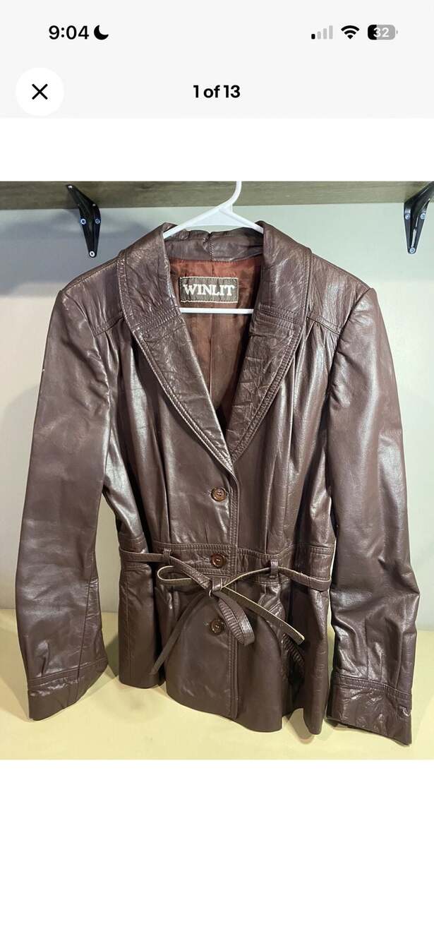Vintage Winlit Chocolate Brown Genuine Leather Belted Jacket